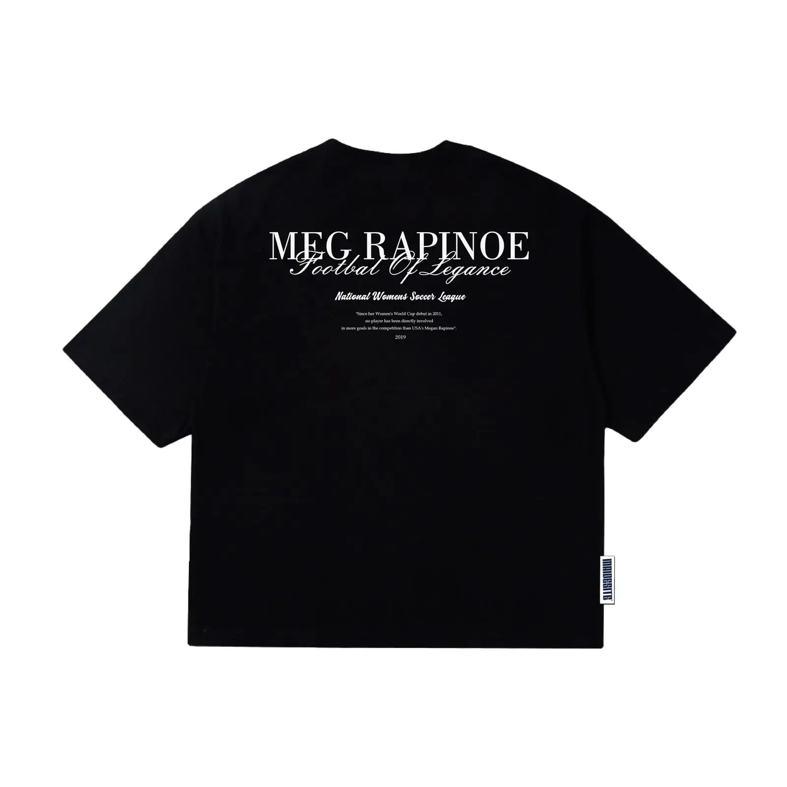 White oversized tee with Maidesite script logo on chest