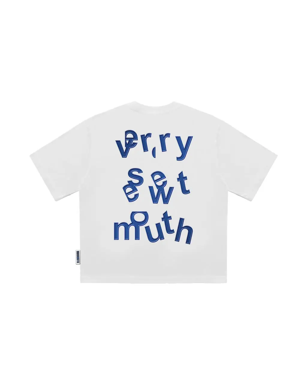 White tee with red Maidesite script and face graphic on back