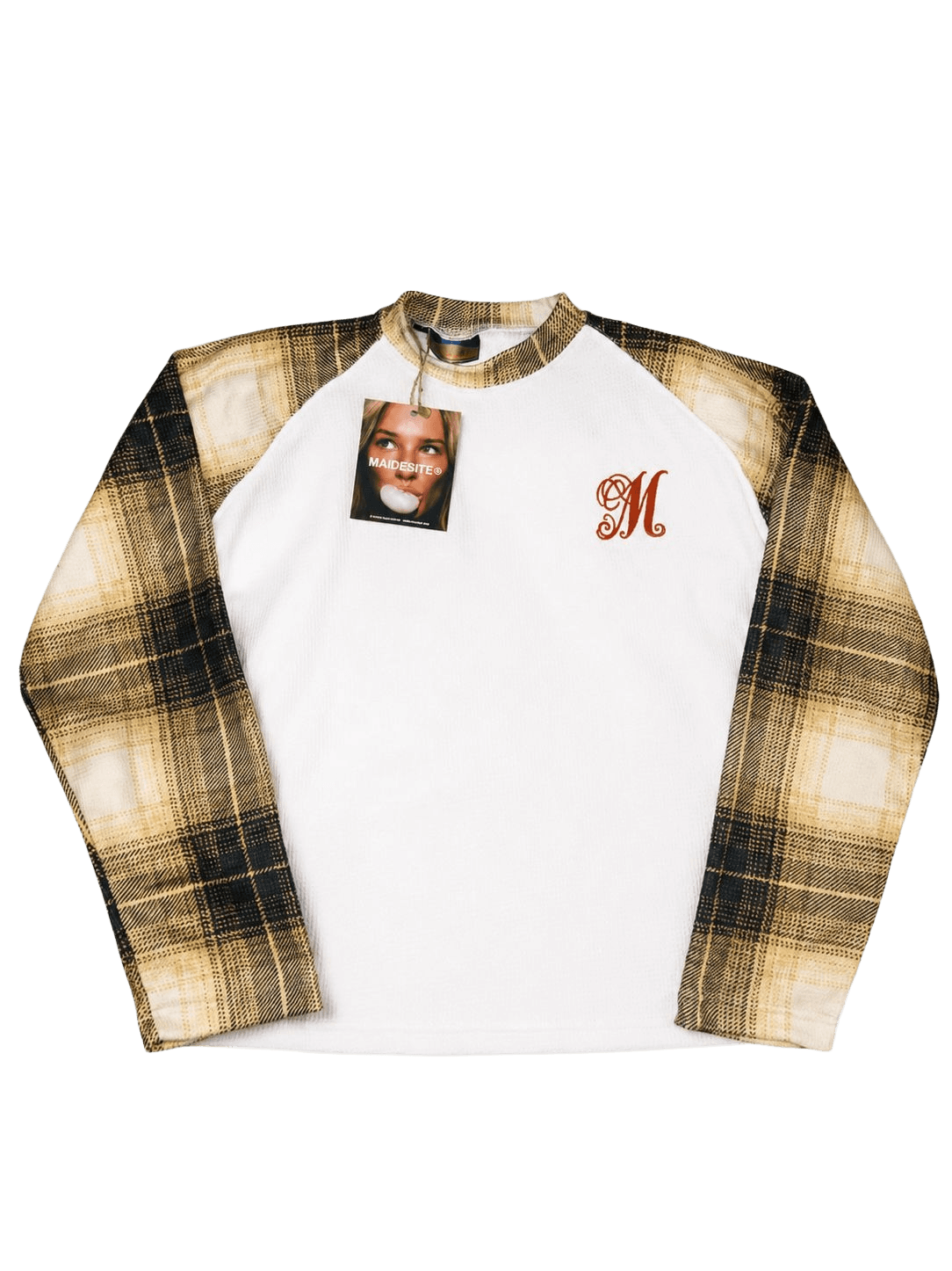 White tee with black distorted sweet mouth graphic on back
